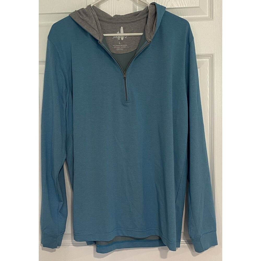Johnnie-O Men's Finney Performance Quarter Zip Maverick Blue Striped Hoodie Larg